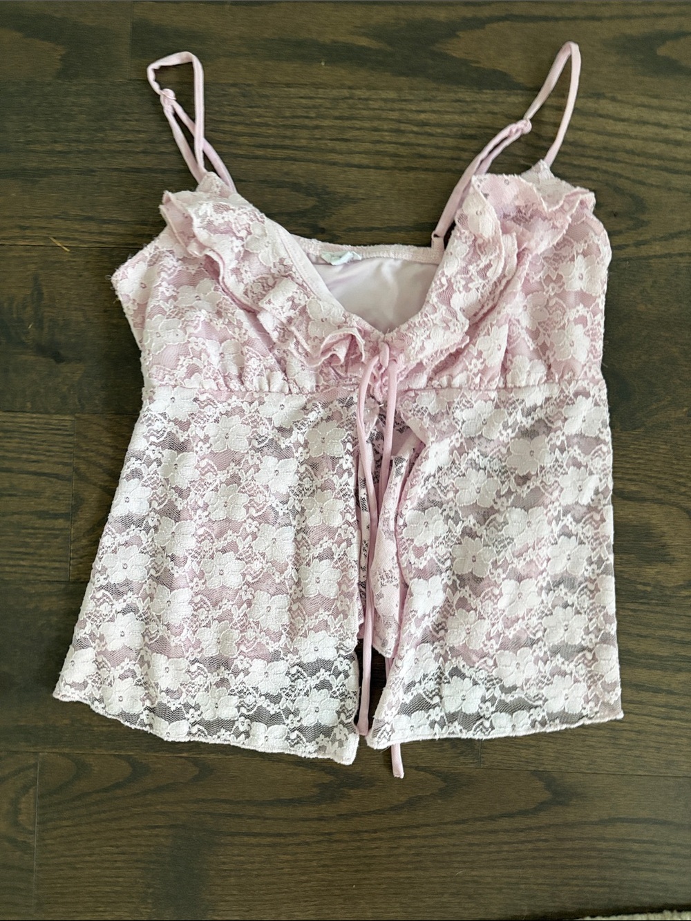 Garage Pink Lace Ruffle Tie Camisole